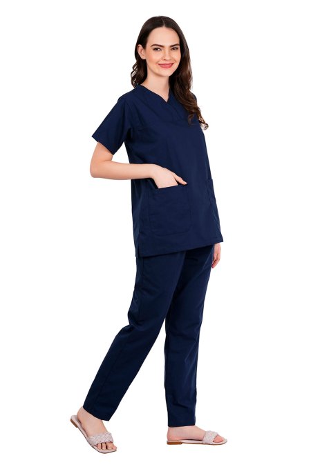 Dark Navy Blue Polycotton Scrubs with Patch Pockets Manufacturers, Suppliers in Tamil Nadu