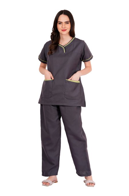 Dark Purple Short Sleeve Y-Neck Medical Uniform Manufacturers, Suppliers in Tamil Nadu