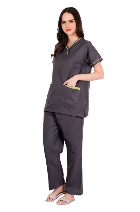 Dark Purple Short Sleeve Y-Neck Medical Uniform Manufacturers, Suppliers in Tamil Nadu