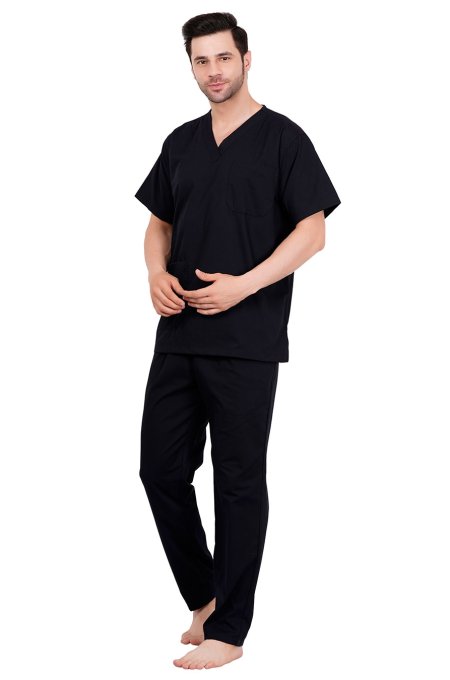 Black Polycotton Medical Scrubs V-Neck Set Manufacturers, Suppliers in Tamil Nadu