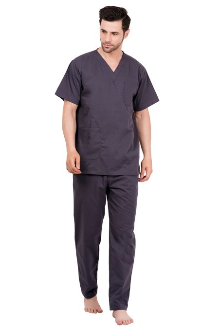 Grey Medical Scrub Set with V-Neck Design Manufacturers, Suppliers in Tamil Nadu