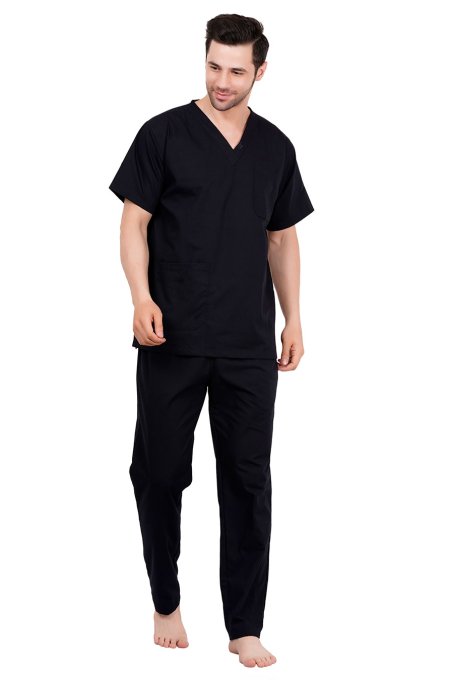 Black Polycotton Medical Scrubs V-Neck Set Manufacturers, Suppliers in Tamil Nadu