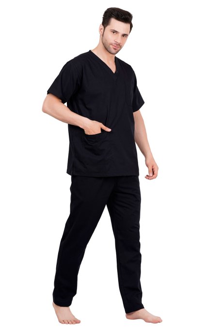 Black Polycotton Medical Scrubs V-Neck Set Manufacturers, Suppliers in Tamil Nadu