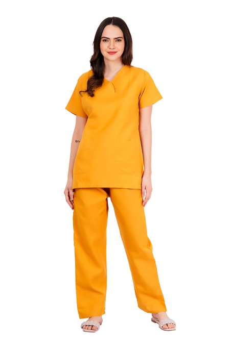 Mustard Yellow Y-Crossover Neckline Medical Scrubs Set Manufacturers, Suppliers in Tamil Nadu