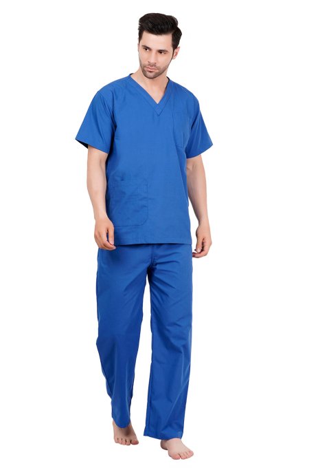 Bright Blue Polycotton Scrubs Set Short Raglan Sleeves Manufacturers, Suppliers in Tamil Nadu