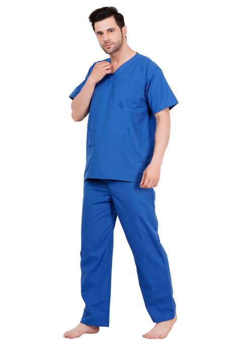 Bright Blue Polycotton Scrubs Set Short Raglan Sleeves Manufacturers, Suppliers in Tamil Nadu