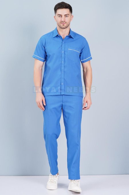 Men Blue Cotton Hospital Uniform with Collar Neck Manufacturers, Suppliers in Tamil Nadu