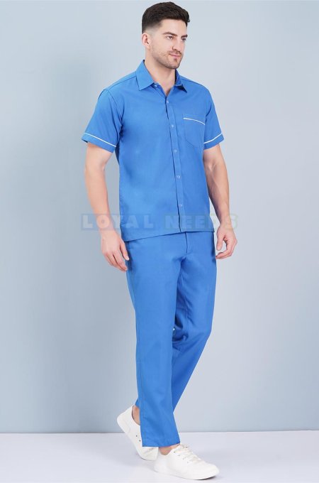 Men Blue Cotton Hospital Uniform with Collar Neck Manufacturers, Suppliers in Tamil Nadu