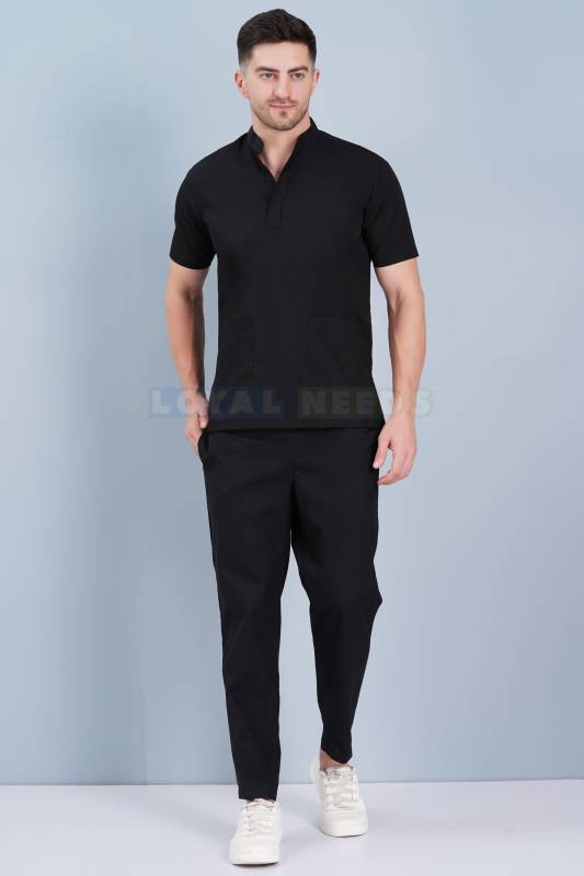 Black Polycotton Scrub Set – V-Neck, Short Raglan Sleeves, Elastic Drawstring Pant Manufacturers, Suppliers in Madhya Pradesh