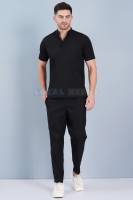 Black Polycotton Scrub Set – V-Neck, Short Raglan Sleeves, Elastic Drawstring Pant Manufacturers, Suppliers in Tamil Nadu