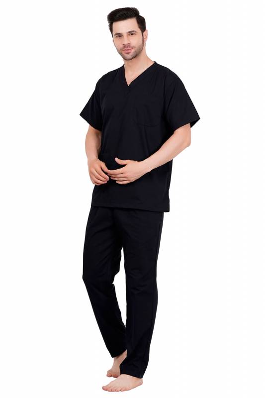 Black Polycotton Scrubs - V Neck, Short Raglan Sleeves, 4 Pockets, Full Elastic Drawstring Pant, Double Stitch Detail, Sizes S-XXXL, 0.51 kg Manufacturers, Suppliers in Jamshedpur