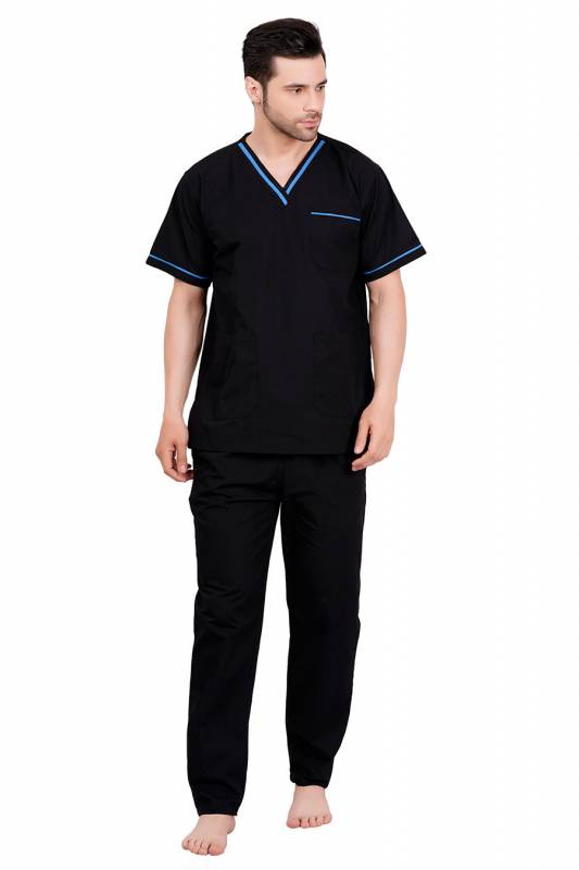 Black and Blue Polycotton Scrubs - V-Neck, Short Raglan Sleeves, 6 Pockets, Full Elastic Drawstring Pant, Double Stitch Detail, Sizes S-XXL, 0.51 kg Manufacturers, Suppliers in Jamshedpur