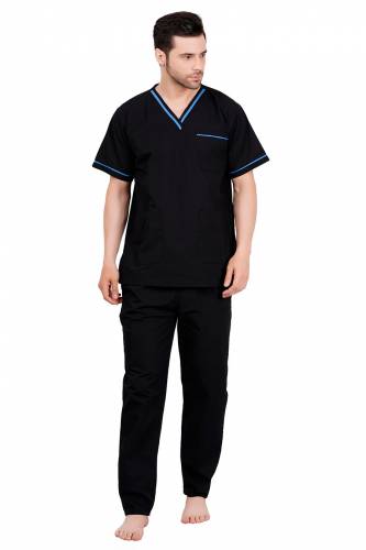 Black and Blue Polycotton Scrubs - V-Neck, Short Raglan Sleeves, 6 Pockets, Full Elastic Drawstring Pant, Double Stitch Detail, Sizes S-XXL, 0.51 kg Manufacturers, Suppliers in Tamil Nadu