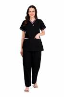 Black and Pink - Y Crossover Neckline Scrub Set with Short Sleeves, Six Pockets, Elastic Waist Pant, and Adjustable Drawstring – Customised Polycotton Fabric, Available in S-XXXL Manufacturers, Suppliers in Tamil Nadu
