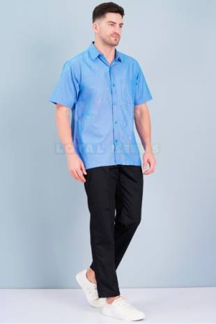 Blue Polyester Viscose Blend Ward Boy Uniform - Button-Up Shirt, Side and Back Pockets
