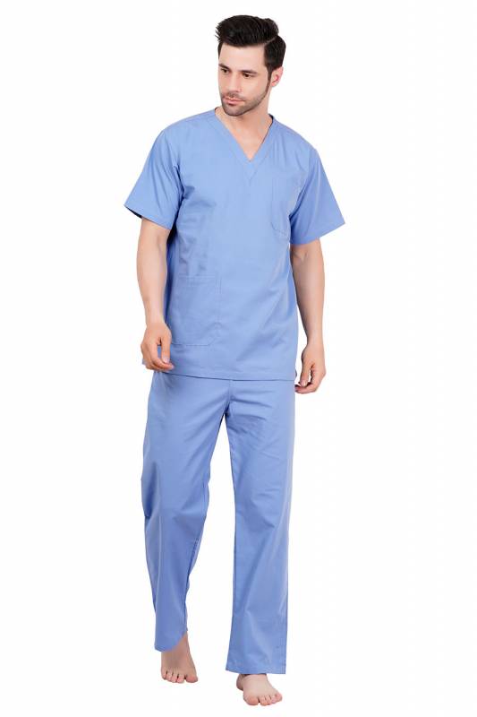 Ceil Blue Polycotton Scrubs - V Neck, Short Raglan Sleeves, 4 Pockets, Full Elastic Drawstring Pant, Double Stitch Detail, Sizes S-XXXL, 0.51 kg Manufacturers, Suppliers in Jamshedpur