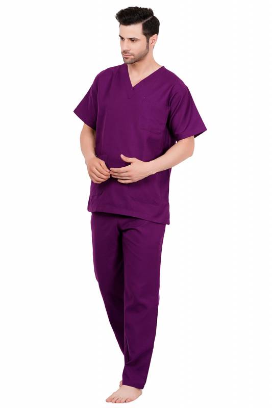 Dark Purple Polycotton Scrubs - V Neck, Short Raglan Sleeves, 4 Pockets, Full Elastic Drawstring Pant, Double Stitch Durability, Sizes S-XXXL, 0.51 kg Manufacturers, Suppliers in Jamshedpur