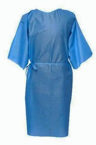 Disposable Hospital Patient Gown Blue Half Sleeve