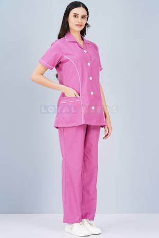 Female Hospital Staff Wear – Plain Pink, Cotton, Half Sleeves, Patch And Inside Pockets