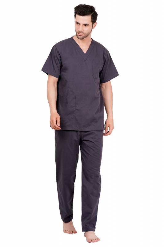 Grey Polycotton Scrubs - V Neck, Short Raglan Sleeves, 4 Pockets, Full Elastic Drawstring Pant, Double Stitch Durability, Sizes S-XXXL, 0.51 kg Manufacturers, Suppliers in Jamshedpur