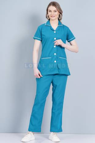 Hospital Staff Nurse Wear Blue Cotton Half Sleeve