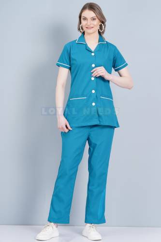 Hospital Staff Nurse Wear Blue Cotton Half...