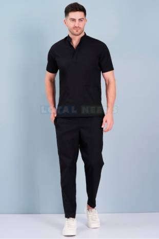 Male Black Cotton Uniform for Hospital and Labs