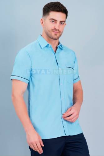 Medium Blue Unisex Hospital Staff Wear Shirt - Polyester Trovine Fabric Manufacturers, Suppliers in Tamil Nadu