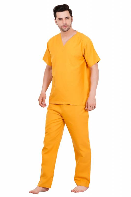 Mustard Yellow Polycotton Scrubs - V Neck, Short Raglan Sleeves, 4 Pockets, Full Elastic Drawstring Pant, Double Stitch Durability, Sizes S-XXXL, 0.51 kg Manufacturers, Suppliers in Jamshedpur