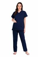 Olive Blue - Y Crossover Neckline Scrub Set with Short Sleeves, Front Patch Pockets, Flexible Waist Pant with Adjustable Drawstring – Customised Polycotton Fabric, Available in S-XXXL Manufacturers, Suppliers in Tamil Nadu