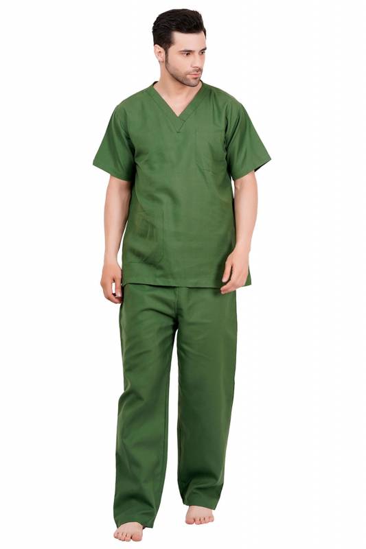 Olive Green Polycotton Scrubs - V Neck, Short Raglan Sleeves, 4 Pockets, Full Elastic Drawstring Pant, Double Stitch Durability, Sizes S-XXXL, 0.51 kg Manufacturers, Suppliers in Jamshedpur