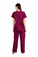 Reddish Burgundy - Y Crossover Neckline Short Sleeve Top with Front & Inside Pockets, Gathered Pant with Adjustable Drawstring, Reinforced Side Vents, Customised Polycotton Fabric - Available in S to XXXL Manufacturers, Suppliers in Tamil Nadu