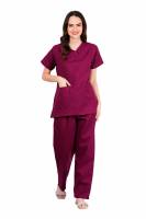 Reddish Burgundy - Y Crossover Neckline Short Sleeve Top with Front & Inside Pockets, Gathered Pant with Adjustable Drawstring, Reinforced Side Vents, Customised Polycotton Fabric - Available in S to XXXL Manufacturers, Suppliers in Tamil Nadu