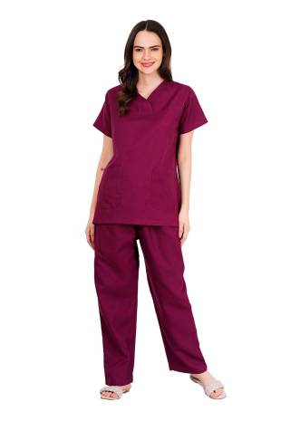 Reddish Burgundy Y-Crossover Top Pant Workwear Set