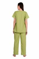 Sage Green - Y Crossover Neckline Short Sleeve Top with Front & Inside Pockets, Gathered Pant with Adjustable Drawstring, Reinforced Vents, Customised Polycotton Fabric - Available in S to XXXL Manufacturers, Suppliers in Tamil Nadu