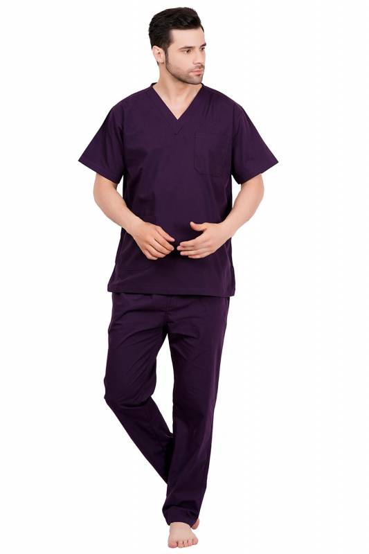 Wine Red Polycotton Scrubs - V Neck, Short Raglan Sleeves, 4 Pockets, Full Elastic Drawstring Pant, Double Stitch Detail, Sizes S-XXXL, 0.51 kg Manufacturers, Suppliers in Jamshedpur
