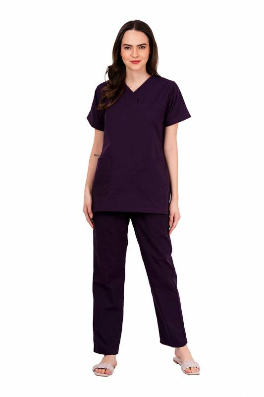 Wine Red Polycotton Scrubs - Y Crossover Neckline, Short Sleeves, 3 Pockets, Front & Back Yokes, Adjustable Drawstring Pant, Reinforced Side Vents, Customised Polycotton Fabric, Sizes S-XXXL, 0.51 kg Manufacturers, Suppliers in Jamshedpur